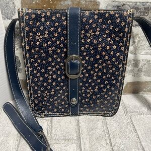 Patrica Nash Venezia Pouch Daises Print, Navy Blue Leather Crossbody